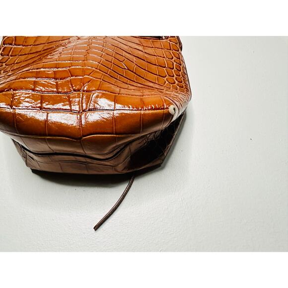 MANSUR GAVRIEL Brown Crocodile Embossed Drawstring Mini Bucket Bag Purse - Picture 11 of 14